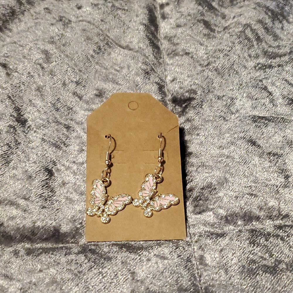 Butterfly Earrings with Pink and Gold Accents